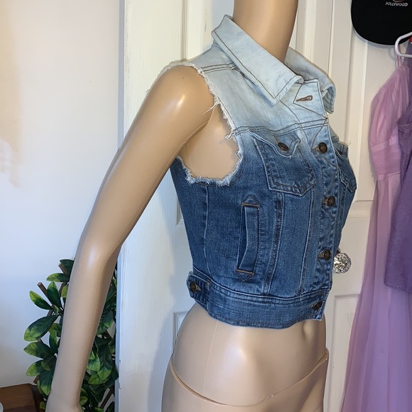 Sleeveless ombré blue denim crop vest with pockets S - Picture 7 of 12